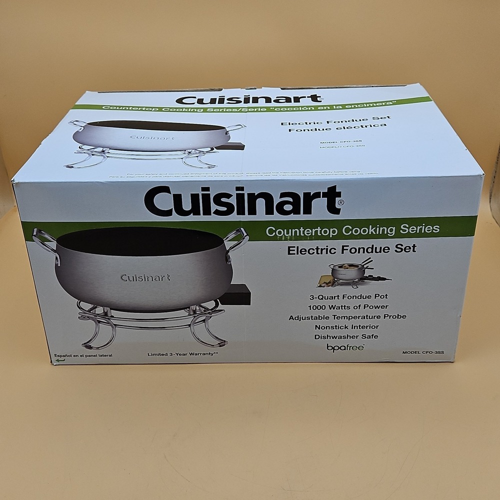 New Cuisinart Electric Fondue Set CFO-3SS Pot Forks 3 Qt Nonstick Chocolate More